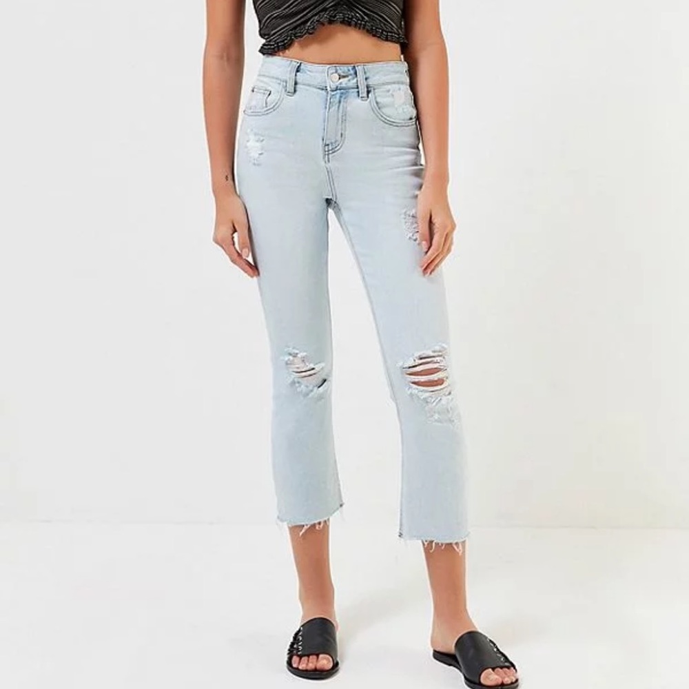 BDG Kick Flare High Rise Cropped Light Blue Denim